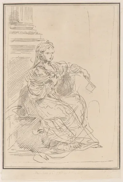 Seated woman holding a fan
