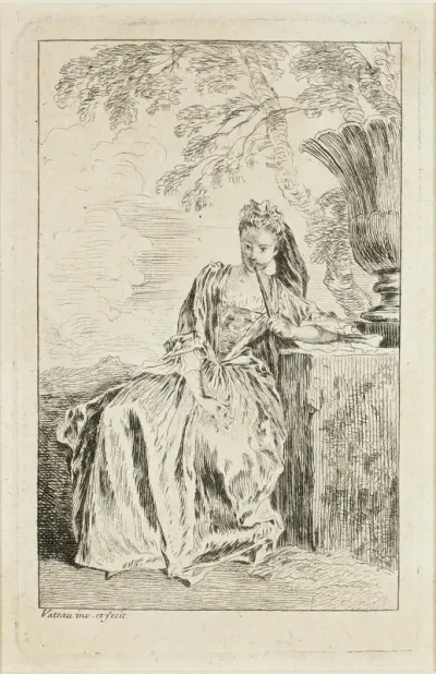 Seated Woman Leaning against a Plinth, from Figures de modes