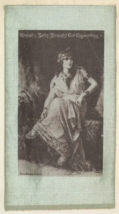 Seated woman (on blue silk), from the Girl Art Subjects series (N193) issued by Wm. S. Kimball & Co.
