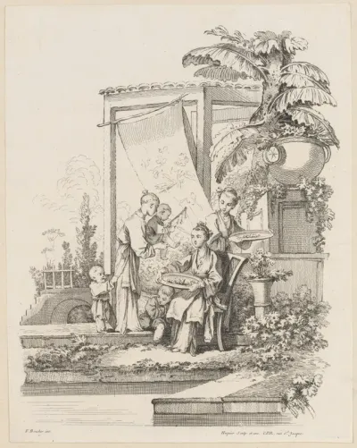Seated Woman with Children and Servants