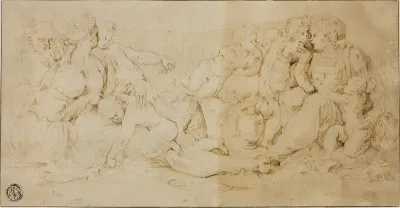 Seated Women, Children, and Old Man
