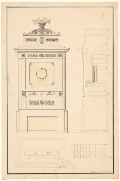 Secretaire, in 1811 door Bernhard Wanschaff in Berlijn vervaardigd voor koningin Luise, met afwijkend beslag