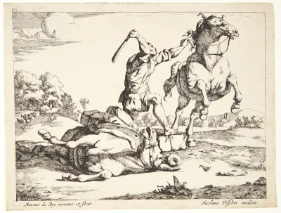 Æseldriver, der slår en hest (Fablen om æslet og hesten)