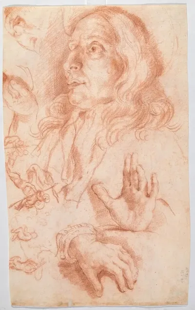 Self-portrait and studies of hands