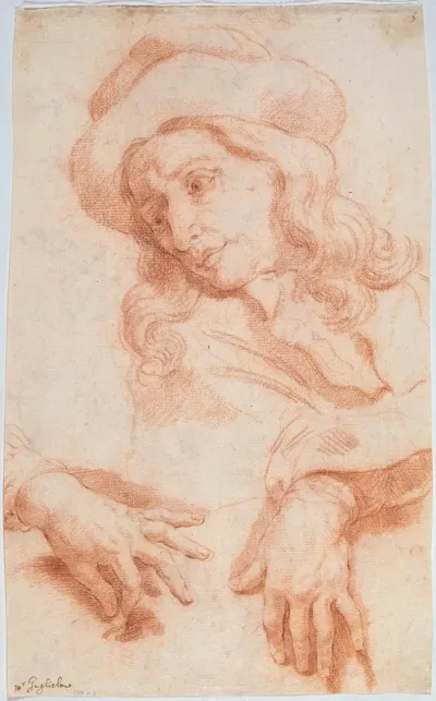 Self-portrait and two studies of hands