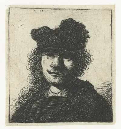 Self-portrait in a cap and dark cloak: bust