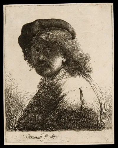 Self-Portrait in a Cap and Scarf with the Face Dark: Bust