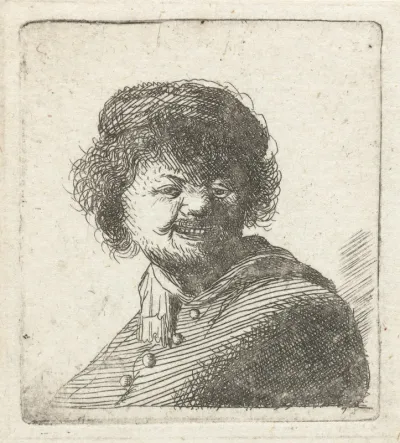 Self-portrait in a cap: laughing