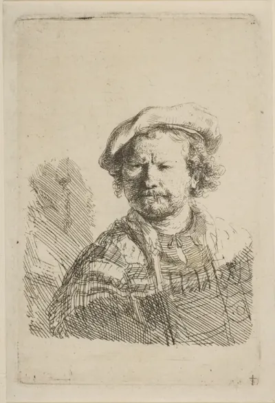 Self-Portrait in a Flat Cap and Embroidered Dress