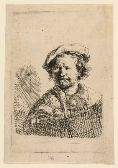 Self-Portrait in a Flat Cap and Embroidered Dress