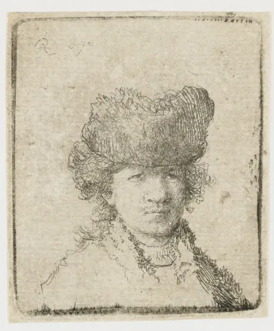 Self-portrait in a fur cap: bust