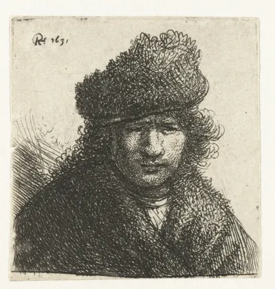Self-portrait in a slant fur cap: bust
