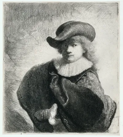 Self-portrait in a Soft Hat and Patterned Cloak