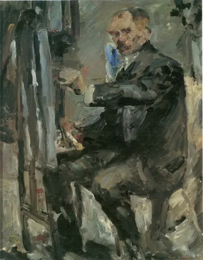 Self-portrait in front of the easel