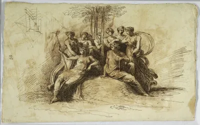 Self Portrait of Felice Giani; recto: Muses Seated Beneath a Tree, late 18th–early 19th century