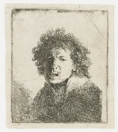 Self-portrait open mouthed, as if shouting: bust