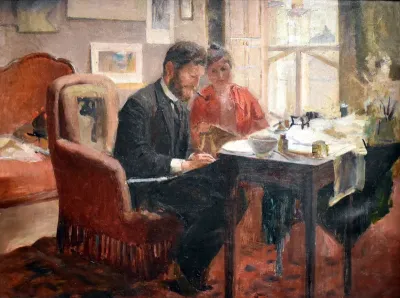 Self-portrait, sketching in his apartment, Paris