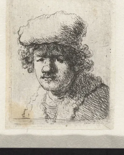 Self-portrait with cap pulled forward