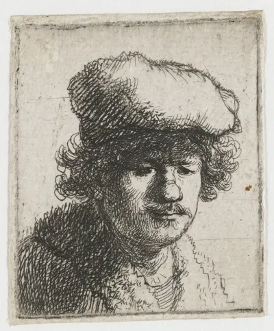 Self-portrait with cap pulled forward