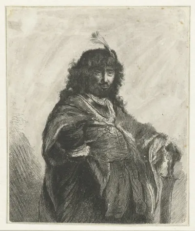 Self-portrait (?) with plumed cap and lowered sabre