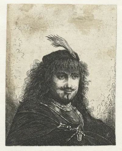 Self-portrait (?) with plumed cap and lowered sabre