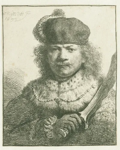 Self-portrait with raised sabre