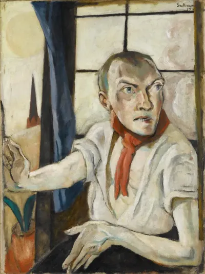Self Portrait with Red Scarf