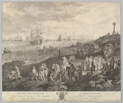 Selling Fish at Scheveningen (Vente de Poisson a Schevelinghe [sic]) after the painting in the collection of the Comte de Vence