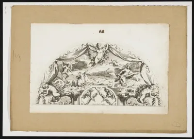 Semicircular panel with mythical representation, putti and masks