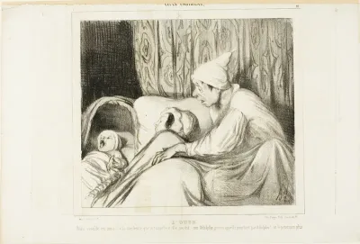 Sense of Hearing. “- Wake up Nini!.... I have been calling her for more than an hour, and she always replies: yes Adolphe. But neither the child's name nor mine is Adolphe!,” plate 41 from Types Parisiens