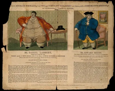 Separate portraits of Daniel Lambert and Edward Bright, 50 stone and 44 stone respectively