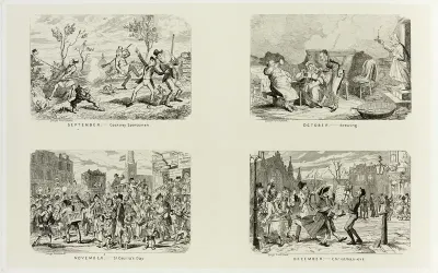 September – Cockney Sportsmen from George Cruikshank's Steel Etchings to The Comic Almanacks: 1835-1853 (top left)