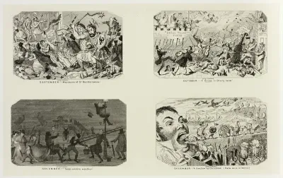 September - "Massacre of St. Bartholomew" from George Cruikshank's Steel Etchings to The Comic Almanacks: 1835-1853 (top left)