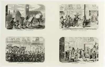 September – "Michaelmas Day" from George Cruikshank's Steel Etchings to The Comic Almanacks: 1835-1853 (top left)