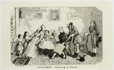 September - Plucking a Goose from George Cruikshank's Steel Etchings to The Comic Almanacks: 1835-1853