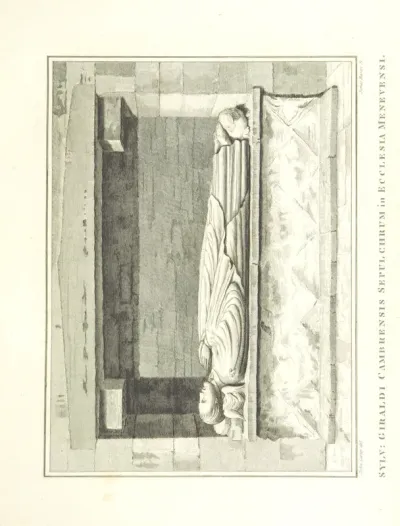 sepulchre from "Itinerarium Cambriæ, seu laboriosæ Balduini Cantuariensis Archiepiscopi per Walliam legationis accurata descriptio auctore S. Giraldo Cambrense. Cum annotationibus D. Poweli. (Vita Giraldi Cambrensis ex ejus scriptis, Lelando et Baleo