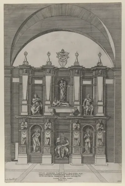 Sepulchre of Julius II, from "Speculum Romanae Magnificentiae"