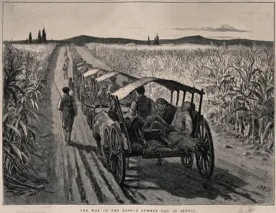 Serbo-Bulgarian War: an escorted convoy of ambulances carrying the sick and wounded