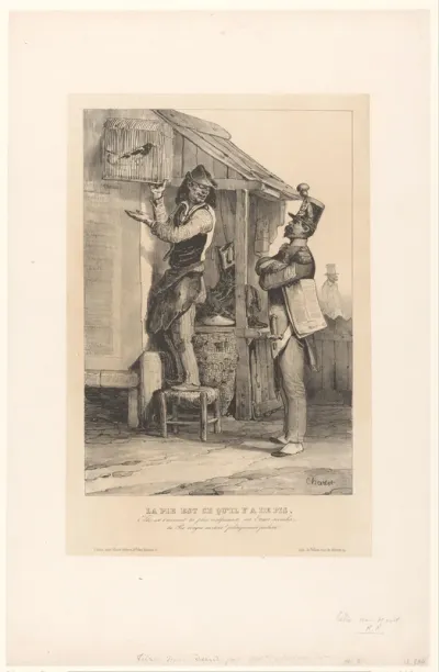 Sergeant en schoenlapper met vogelkooi