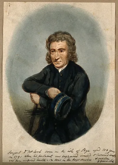 Serjeant D. Macleod, aged 102. Watercolour after J. Grozer, 1791, after W.R. Bigg