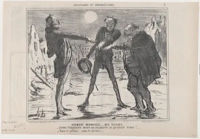 Serment Renouvelé...des Suisses, from Locataires et Propriétaires, published in Le Charivari, September 29, 1856