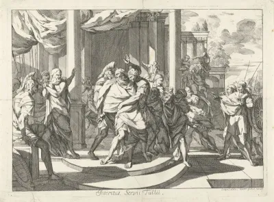 Servius Tullius, Koning van Rome, de senaat uitgezet voordat hij wordt vermoord
