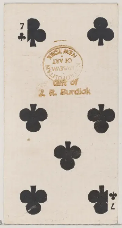 Seven Clubs (black), from the Playing Cards series (N84) for Duke brand cigarettes