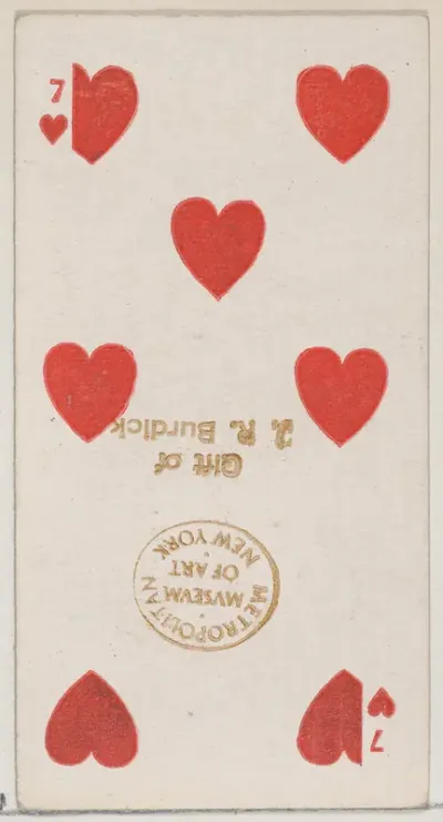 Seven Hearts (red), from the Playing Cards series (N84) for Duke brand cigarettes