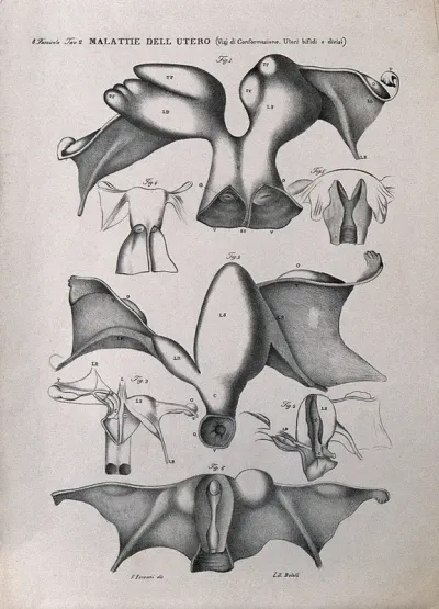 Several sections of diseased uterus, numbered for key