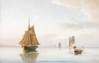 Several ships at a calm sea.
