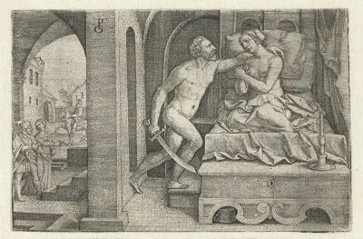 Sextus verkracht Lucretia onder bedreiging met zwaard