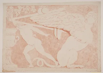 Sfinks og mand (satyr) mod højre.