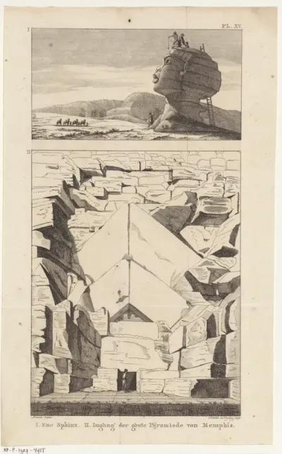 Sfinx van Gizeh en de ingang van de piramide van Memphis