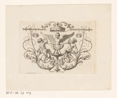 Sfinxfiguur geflankeerd door putti